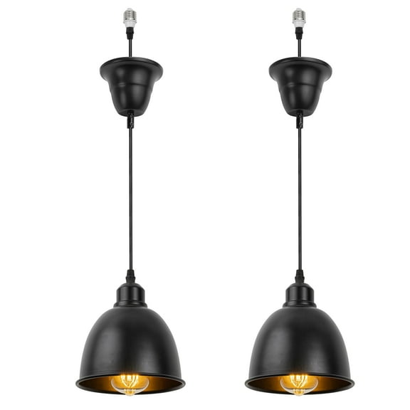 KYYELAMP Two Hanging Light Vintage Design Black Base Black Metal Shade E26 Connection Pendant Lamp Replacement Downlight for Kitchen Dining Table Loft(No Bulb)