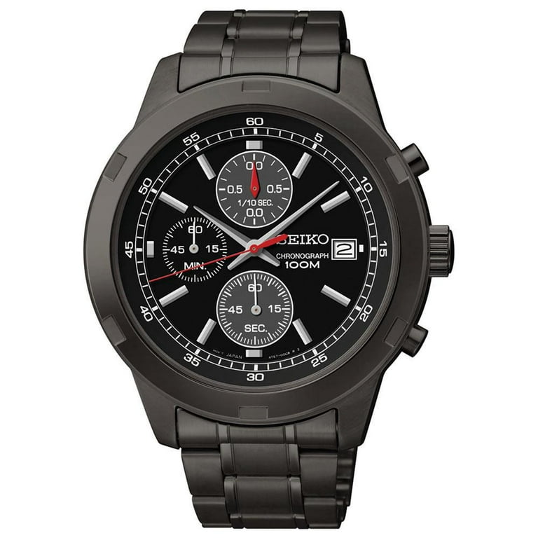 Seiko Men's Chronograph Black Stainless Steel Bracelet Watch 44mm