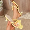 thumbnail image 5 of Kitten Heels for Women Square Open Toe Flower Decor Flip Flops Solid Color Slip on Heeled Sandals Wedding Party Dress Shoes Yellow Size 6, 5 of 9