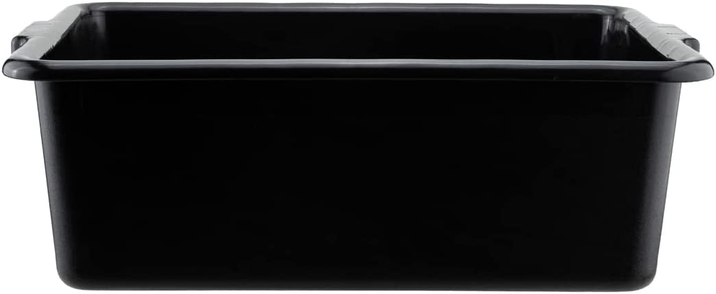 RW Clean 22 inch x 15.7 inch Bus Tub, 1 Deep Bus Box - with Handles, Warp-Resistant, Black Plastic Restaurant Tub, Heavy-Duty, for Kitchen Organizatio RWT0471