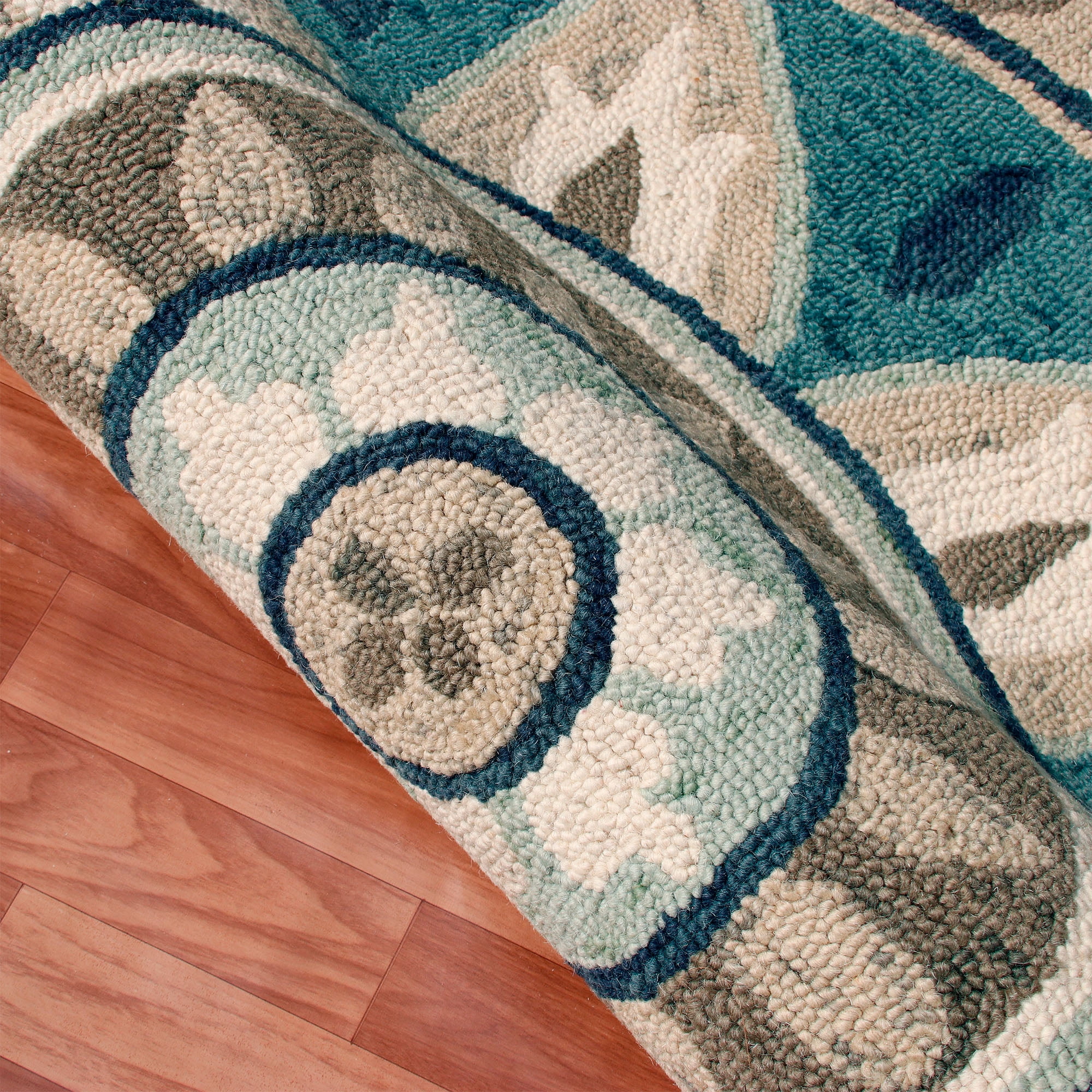 Ox Bay Evie 4' Round Aqua Blue/Gray Floral Medallion Indoor Area Rug