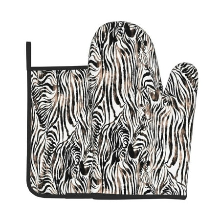 

Xecao Leopard And Zebra Pattern Oven Mitts and Pot Holders Sets Heat Resistant Silicone Oven Mittens Extra Thicken Long Kitchen Cotton Oven Glove for Cooking