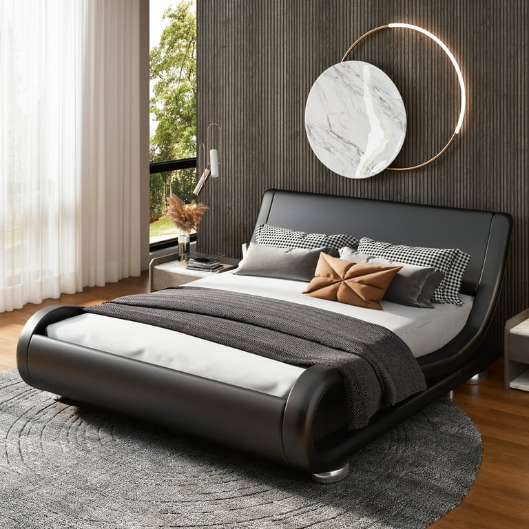 Allewie Full Size Bed Frame: No Box Spring Needed, Curved