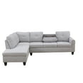 thumbnail image 6 of L Shaped Sectional Couch, Modern Nailhead Lounge Sofa, Modular Sectional Sofa with Reversible Cup Holder,4-Seat Linen Sectional Sofa Sets, Modern Living Room Furniture Sets,Grey White, 6 of 7