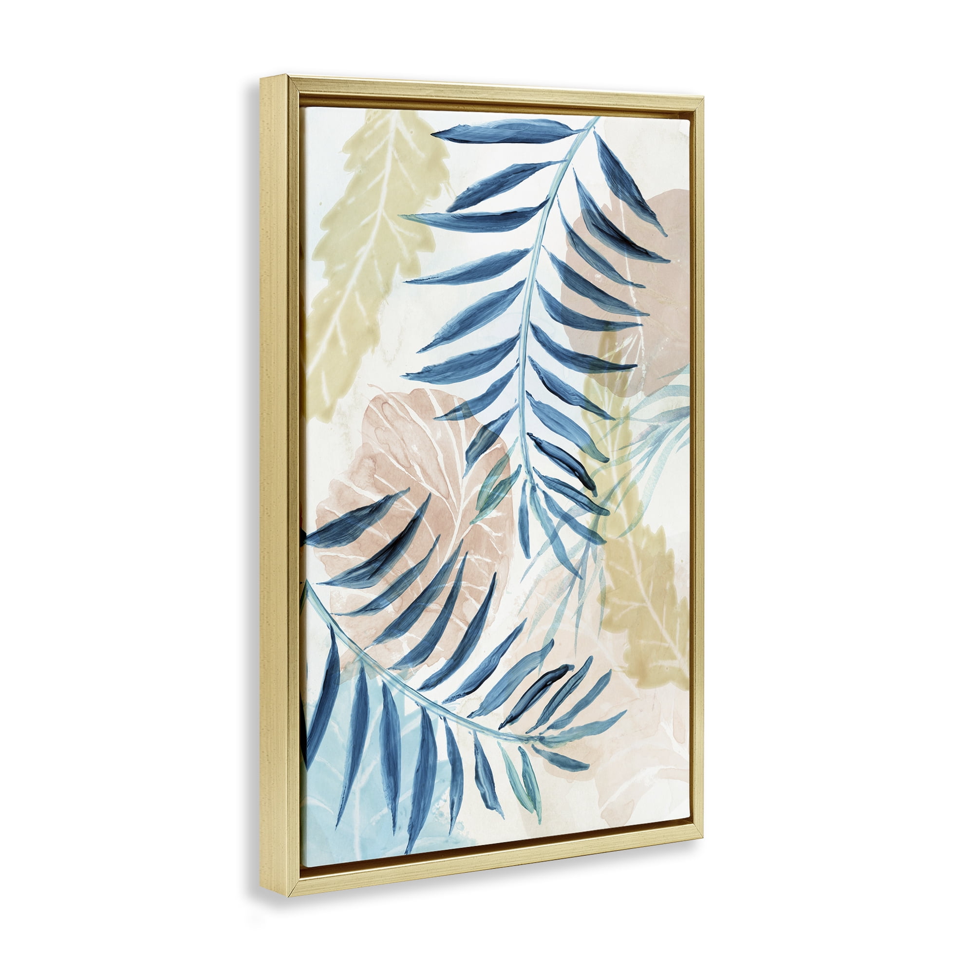 Stupell Industries Palm Fronds in Pastel Haze Gold Framed Floater Canvas Wall Art, design by Nan