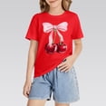 thumbnail image 6 of CPNG Girls Summer T-shirt Bow Cherry Print Loose Casual Stylish Crewneck Short Sleeve Cool Sports Top(Red,4-5 Years), 6 of 8