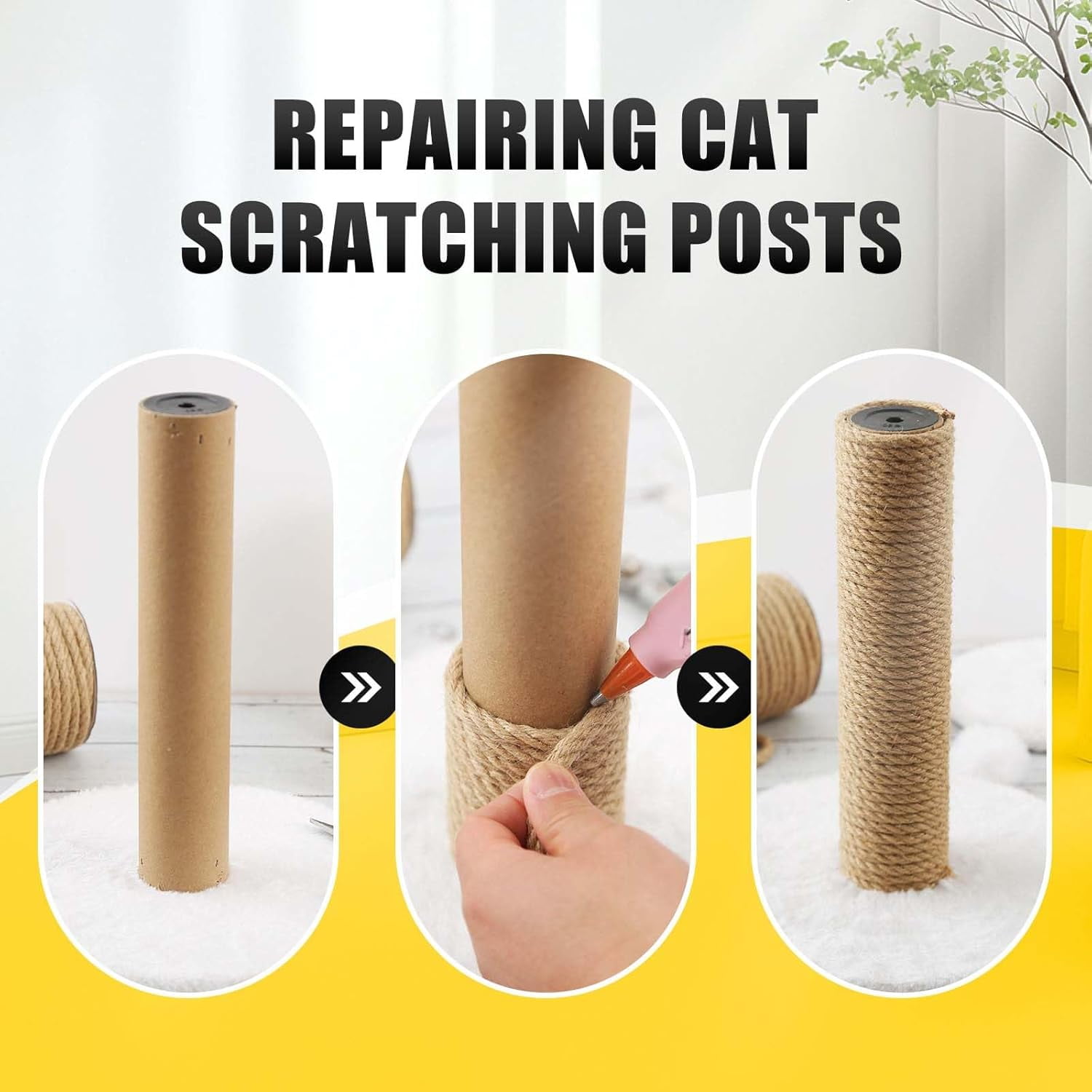 Natural Jute Twine, 5MM x 328FT Jute Rope Roll, Heavy Duty Thick Twine for Cat Scratching Post, Bundling, Gardening and DIY Crafts