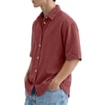 thumbnail image 4 of Domuza Men's Casual Button Down Corduroy Shirts Short Sleeve Regular Fit Fashion Camp Beach Shirts Tops Wine 4XL, 4 of 7