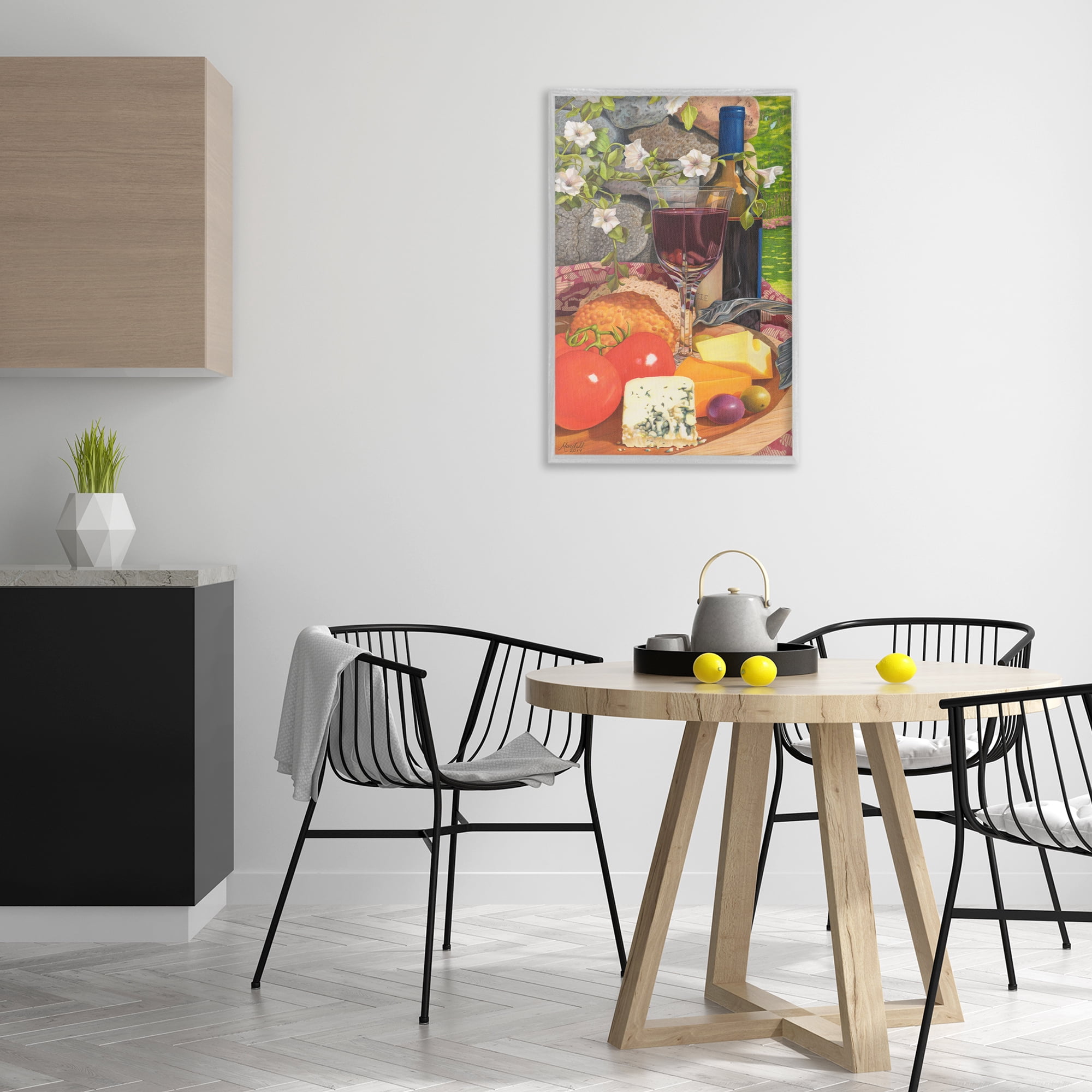 Stupell Industries Wine & Cheese Plate Food & Beverage Painting Gray Framed Art Print Wall Art, 20 x 30