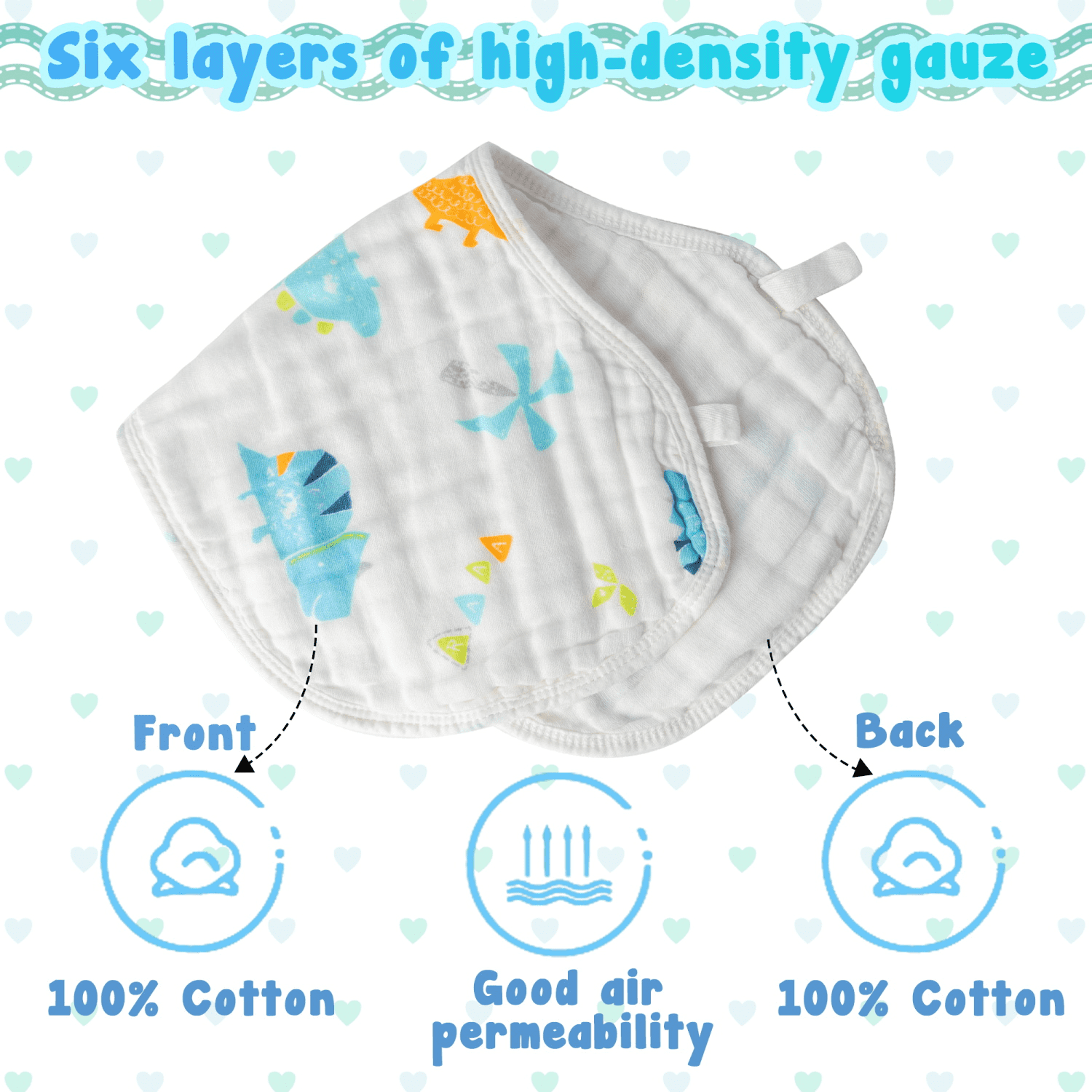 5PCS Cotton Gauze Baby Burp Towel Set Muslin Burp Cloths Baby Boys Towel Essentials for Newborns