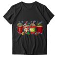 thumbnail image 4 of Gibobby Tops navideños para mujer Navidad Casual Navidad Muñeco de nieve Impresión Cuello redondo Manga corta Camiseta suelta Blusa Tops(Negro,CH), 4 of 5