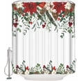 thumbnail image 2 of Polyester Fabric Christmas Poinsettia Shower Curtain, Xmas Botanical Pine Cones Waterproof Bathtub Curtain Bathroom Decor Set with Hooks 72 x 84 Inches, 2 of 6