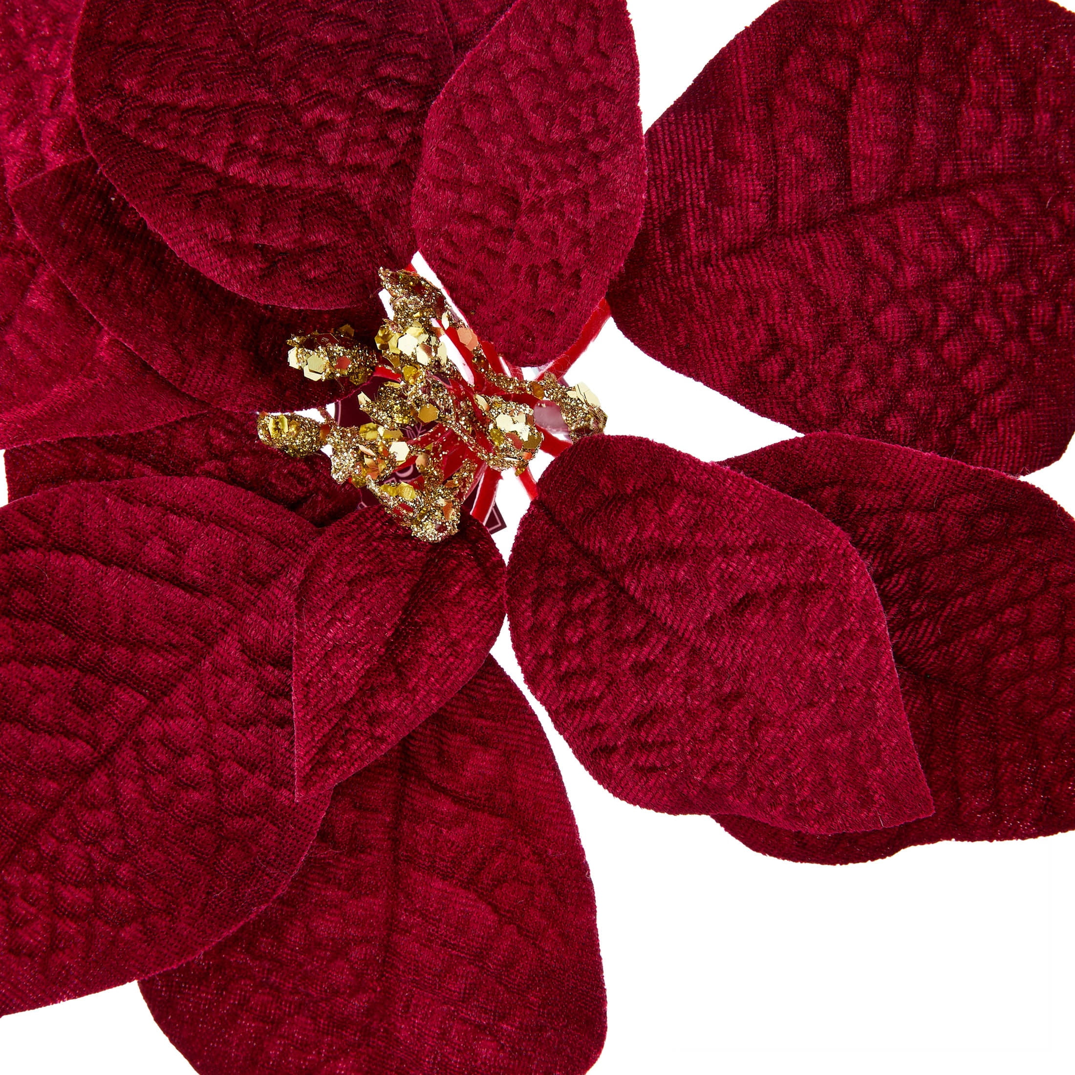 Red and Gold Velvet-Feel Poinsettia Christmas Clip Ornament, 11", by Holiday Time