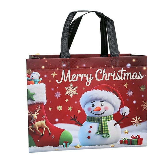 Christmas Gift Bags Non-Woven Fabric Reusable Holiday Present Bags with Handles for Gift Wrapping Party Favors(Red-C)