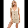 thumbnail image 3 of Conjunto de 2 Piezas de Ropa de Estar Informal de Punto para Mujer, con Escote en V y Lazo Frontal, Chaleco y Pantalones Cortos A Juego, para Playa Albaricoque M, 3 of 7