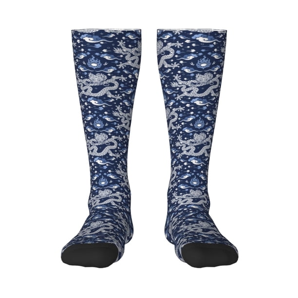 Fotbe Dragon Calcetas Divertidas Estampadas para Hombre y Mujer, Calcetas de Algodón hasta la Rodilla para Caminar, Correr, Enfermería y Embarazo