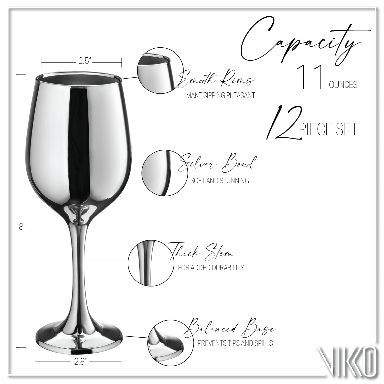 Vikko Décor Silver Ombre Red Wine Glasses | Thin, Handblown Glass – Tall,  Elegant Stem – Dishwasher Safe – 21 Ounce Cup – Great Gift Idea – Set of 8