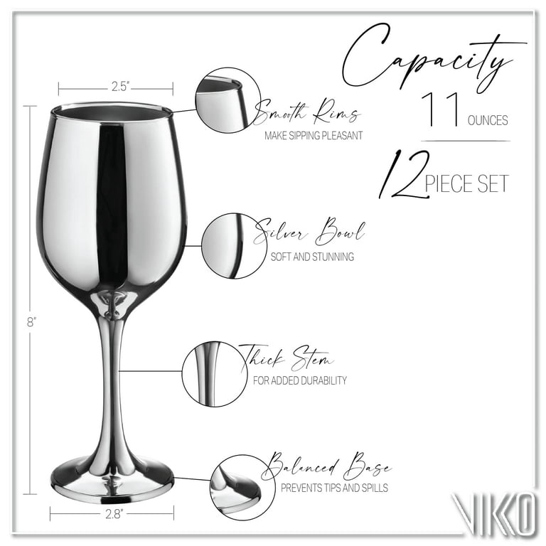 Vikko Dcor Silver Wine Glasses: 11 Oz Fancy Wine Glasses With Stem For Red  And White Wine- Thick And Durable Wine Glass- Dishwasher Safe - Great For  Wine Tasting- Set Of 6