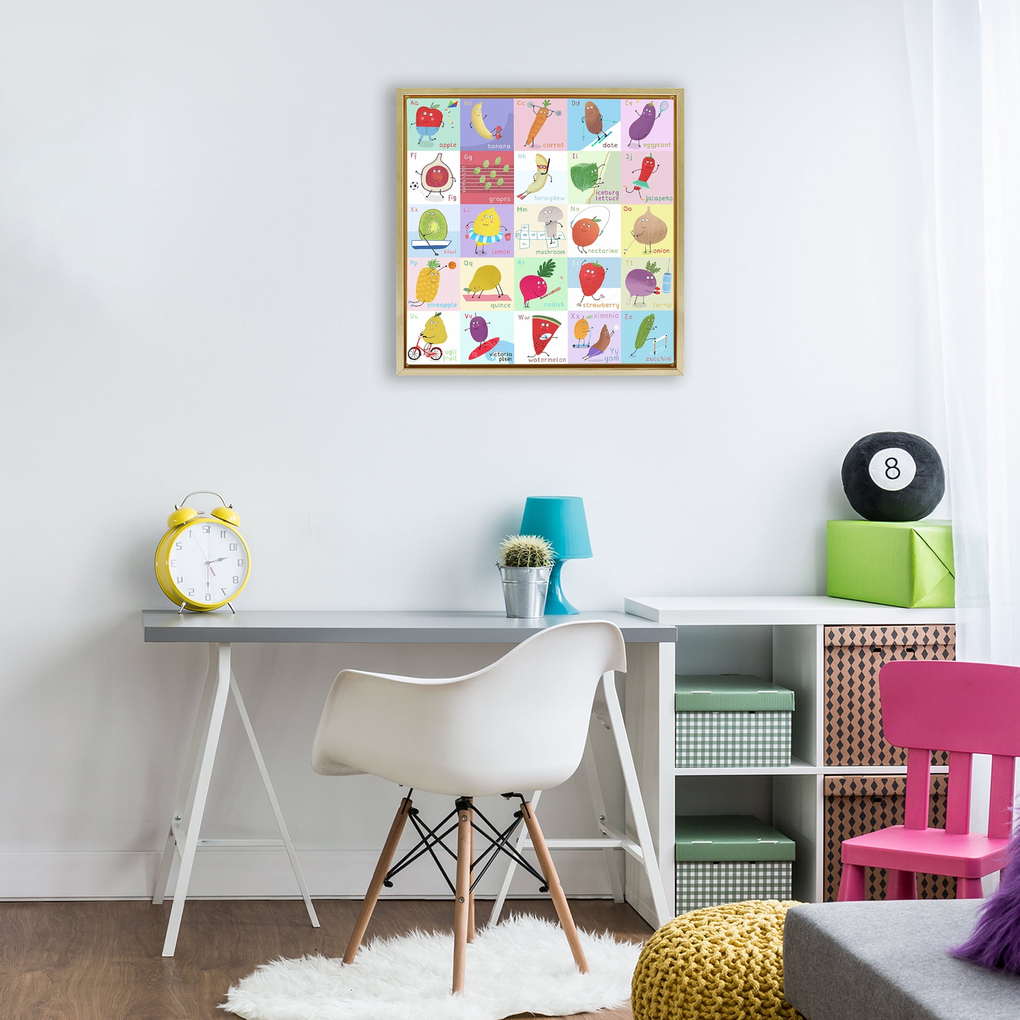 Stupell Industries Sporty Fruit Educational Gold Framed Floater Canvas Wall Art, design by Carla Daly