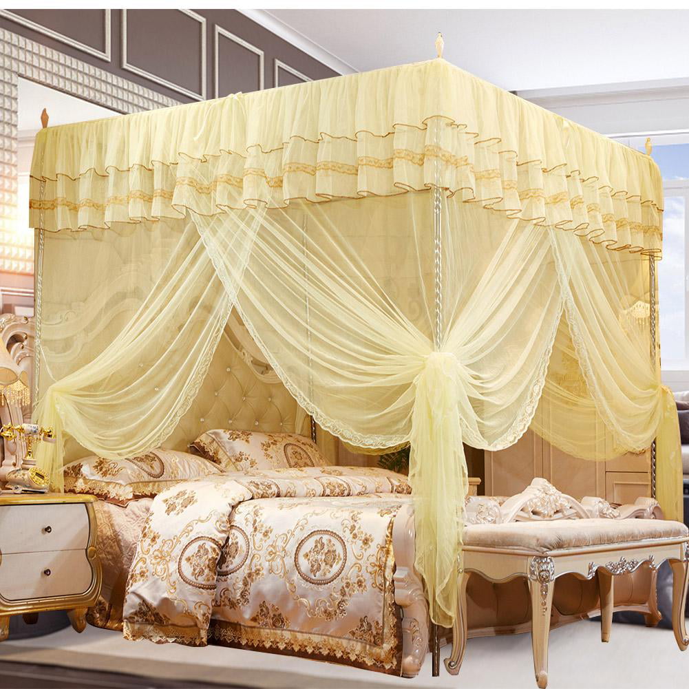 L Wifehelper Mosquito Net Princess Three Side Openings Post Bed Curtain Canopy Netting Mosquito Net Bedding 