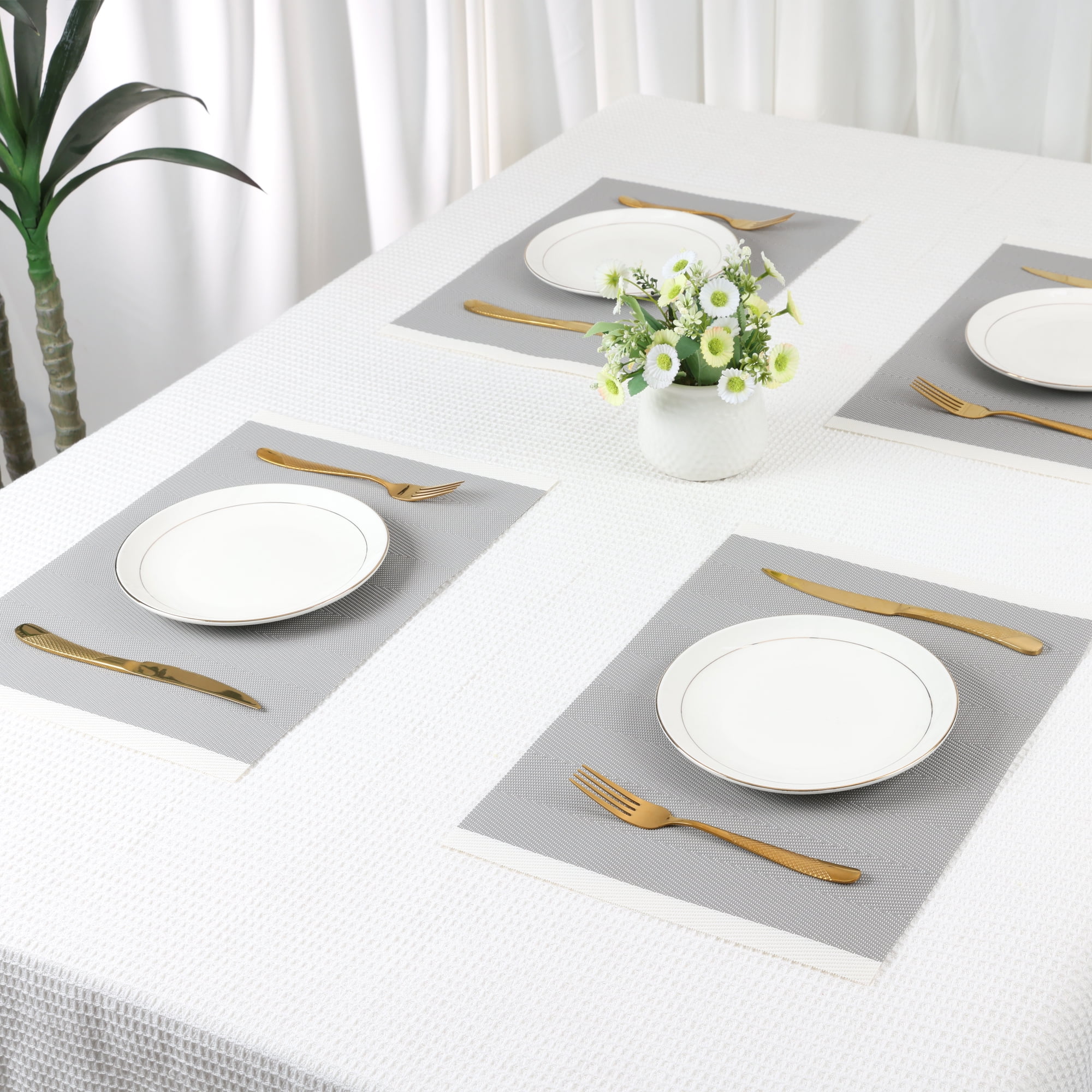 Unique Bargains Set of 6 Placemats for Kitchen Dining Table Decor Washable Gray