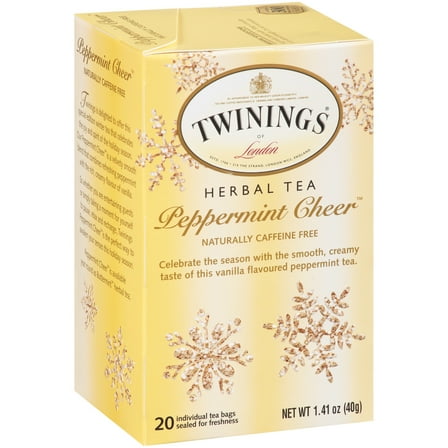 Twinings Peppermint Cheer Herbal Tea Bags, 20 Count – Refreshing Peppermint Flavor, Caffeine-Free