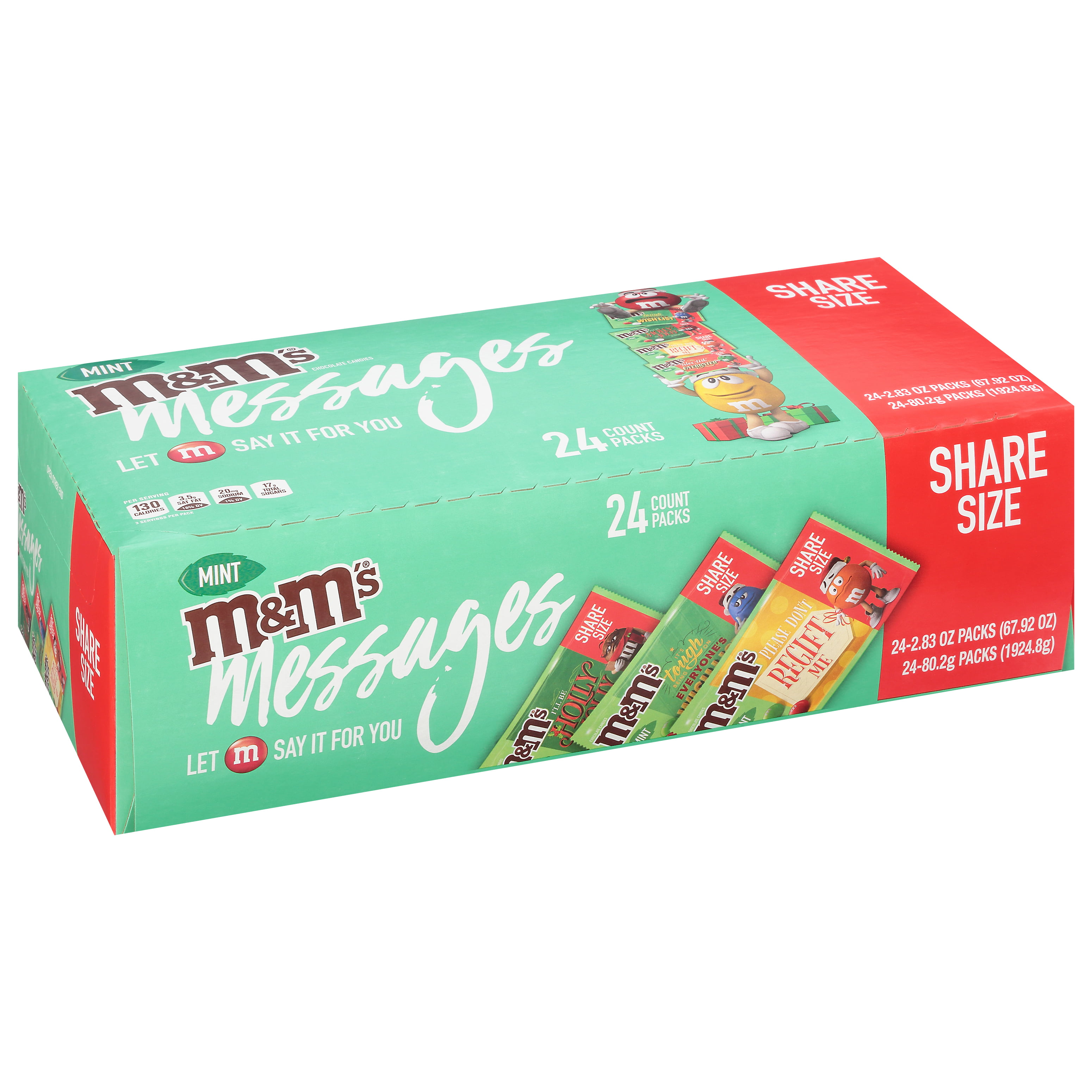 M&M's Mint Chocolate Christmas Candy, Share Size - 2.83 oz Bag