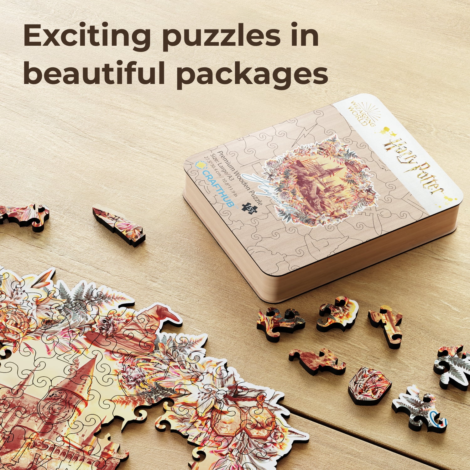 Harry Potter Wooden Puzzles for Adults – A3 Size with 155 Pieces Wood Puzzles – Jigsaw Puzzles with Unique Shapes – 10.8" x 11.9"