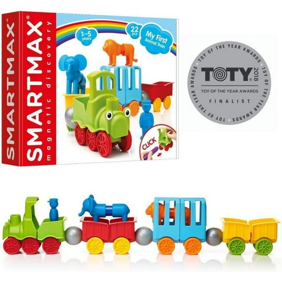 SmartMax My First Animal Train STEM Magnetic Discovery Play Set with Moving Train and Soft Animals for Ages 1-5