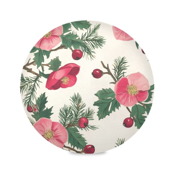 Round Plate Mat 15.4x15.4 Inchesx1 Placemat Table Mat Kitchen Mat Coffee Mat Fabric Thick, Strong Wear-Resistant, Heat Resistance Pink Cartoon Flower
