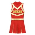 thumbnail image 6 of Sxiwei Women's Musical Uniform Fancy Dress Female Sequined Metallic Cheerleading Costume Cheer Leader Red S, 6 of 8