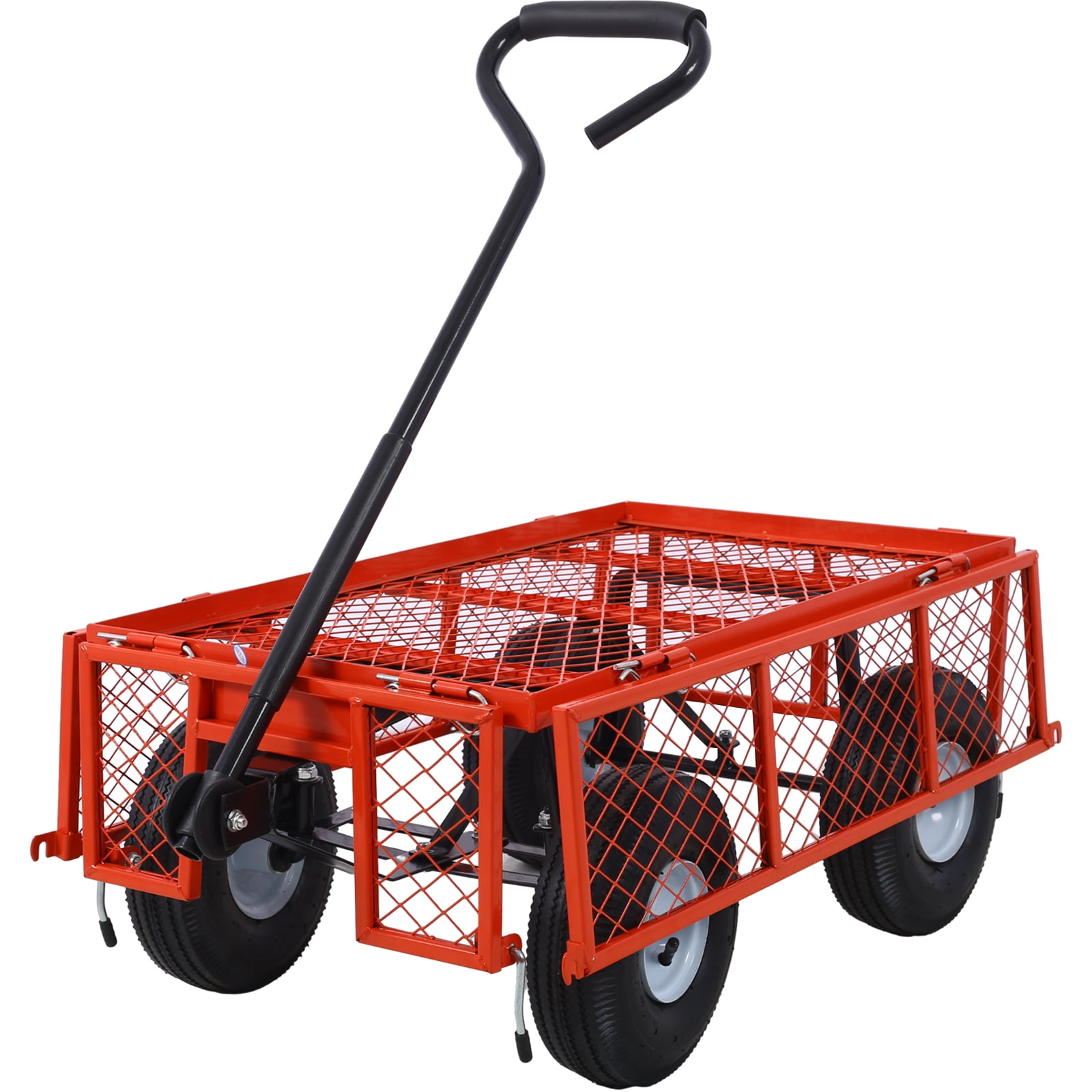 Leumius Heavy Duty Steel Garden Cart with Removable Sides,34"x18",550 lb Capacity,10" Wheels,Utility Cart for Yard Work Hauling,Red