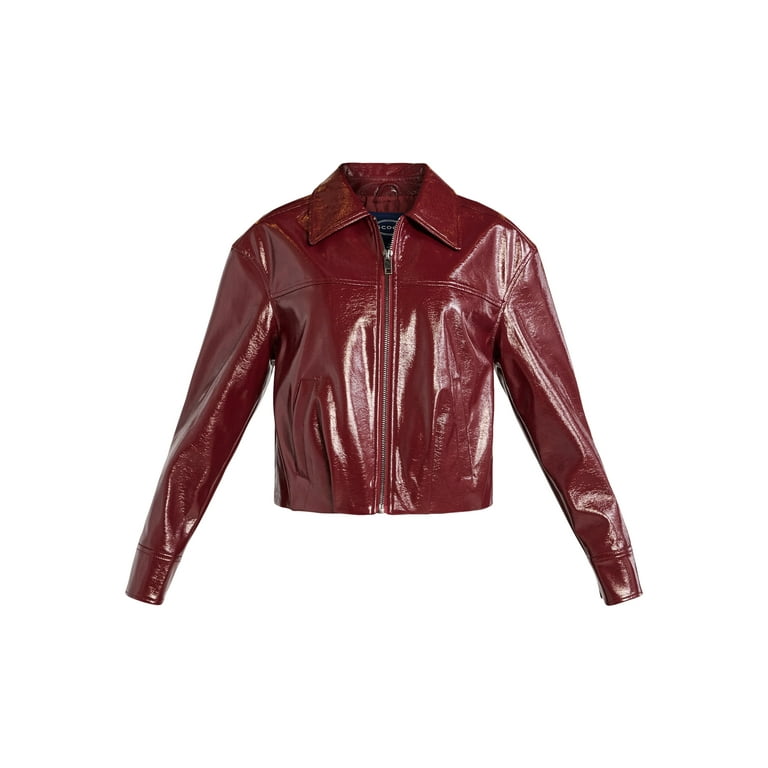 Scoop Women's Crinkle Faux Patent Leather Cropped Bomber Scoop Women's Crinkle Faux Patent Leather Cropped Bomber