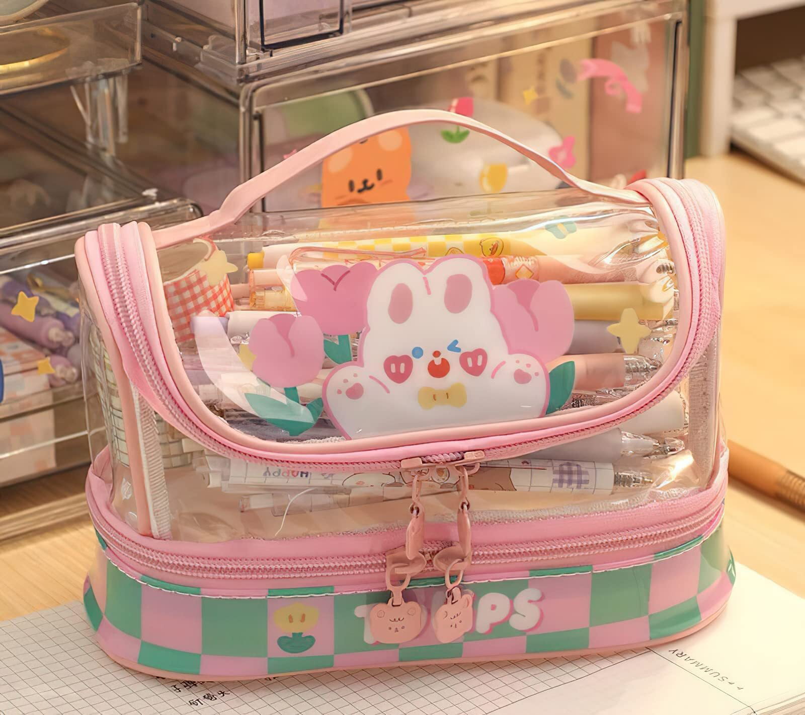 Liangnv Kawaii Aesthetic Cute Pencil Case Bag Large Storage High Capacity  Stationery With 2 Compartments Pouch Box Holder Organizer Office College  Sch