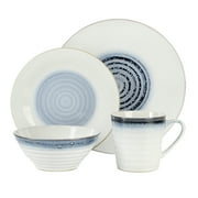 Gibson Elite Spiral 16 Piece Reactive Embossed Stoneware Dinnerware Set - Blue