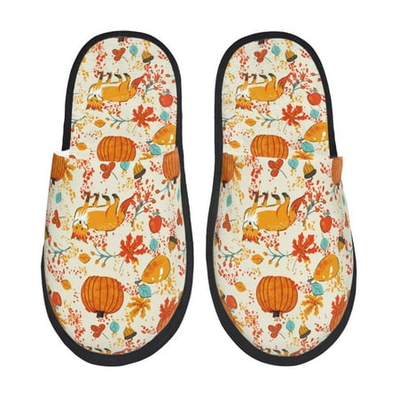 

Fuzoiu Pumpkin Fall Pears Print Unisex Furry Slippers Plush Indoor Shoes Trendy House Slippers Anti-Skid EVA Sole House Shoes for Home Office and Travel -Large