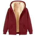 thumbnail image 4 of felwors Women's Fleece Lined Full-Zip Hooded Jacket with Pockets - Warm Casual Outwear for Daily Wear Wine, L, 4 of 5