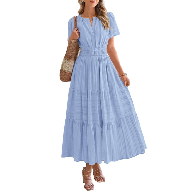 Vestido casual BTFBM para mujer, verano 2025, cuello en V y cintura elástica
