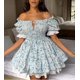 thumbnail image 2 of Vestido mini vintage de encaje con mangas abullonadas para mujer, estampado floral, hombros descubiertos, volantes, vestidos de verano para fiesta, elegantes vestidos de cuello cuadrado, 2 of 5