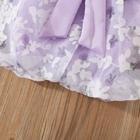 

PEASKJP Vintage Dress for Girls Children Girls Sleeveless Floral Printed Flowy Casual Style Tulle A-Line Dress Purple 18-24 Months