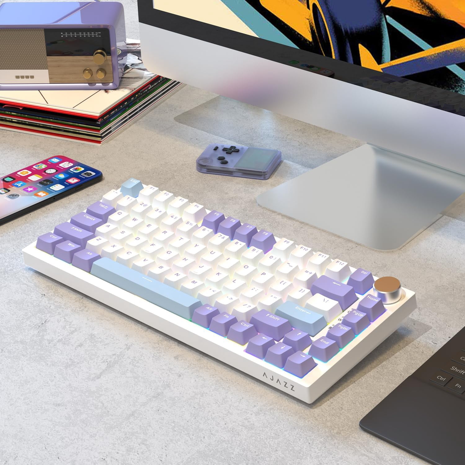 AJAZZ AK820 Mechanical Keyboard with CNC Knob Control, 75% ANSI Layout, 81Keys Gasket Mount Wired Gaming Keyboard, 5 Sound Absorbing Foam Hot-swap for PC, MAC