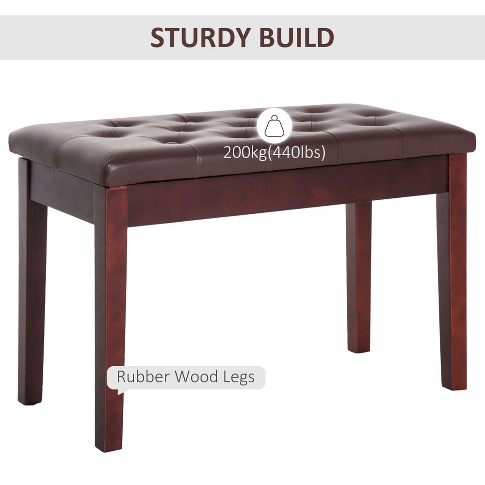Demi Bonn Piano Bench with Padded Cushion and Storage Compartment for Music Books, Vanity Stool, Tufted Wooden Piano Seat, Brown