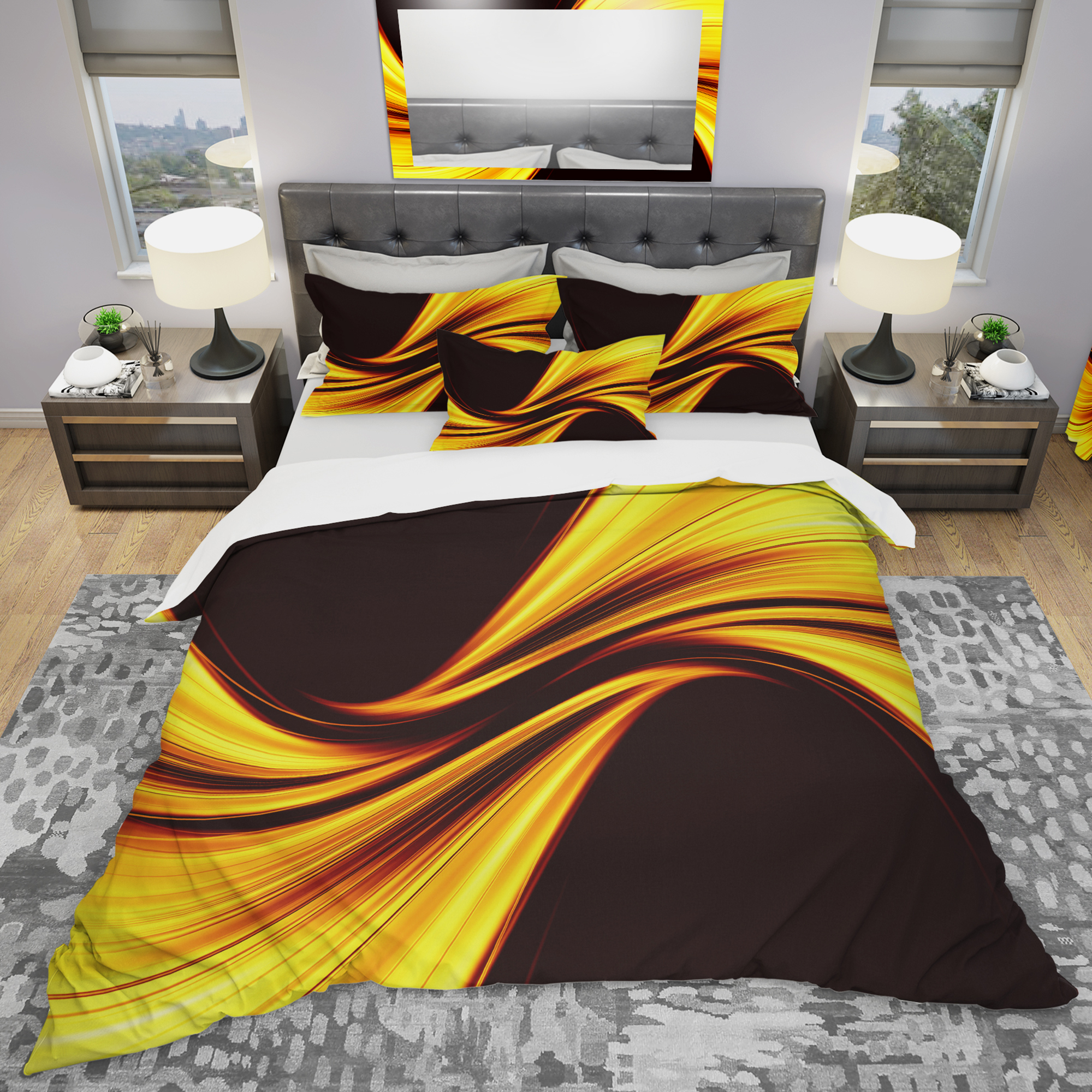 Designart 'Mellow Yellow Harmony Abstract' Modern & Contemporary Duvet Cover Set