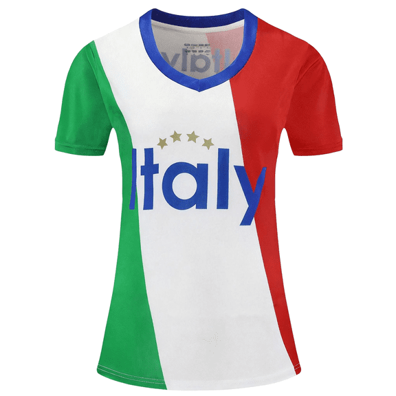 Italy Jersey for Women Soccer Outdoor T-Shirts Athletic Slim Activewear Summer Tops Training V Neck Shirt White M