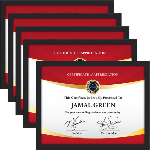 Icona Bay 8.5x11 Black Certificate Frames, 5 Pack, Bliss Document Frames