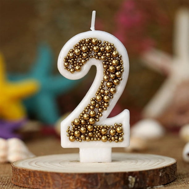 Candela de cumpleaños con número de macaron dorado • Topper de pastel de cera dorada metálica • Decoración de fiesta de lujo con diseño de cuentas perladas • Candela dorada de un solo dígito 9x6 cm