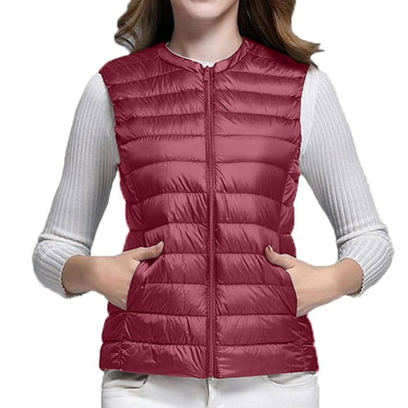 Baberdicy Puffer Vest Women Vest Cultivate One Morality Warm V Neck Thin Down Vest Inside Vest for Women ( Red L )