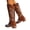 Brown, variant on Chenyee Print Knee High Boots for Women Suede Pointed Toe Stacked Chunky Block Heeled Western Cowboy Booties