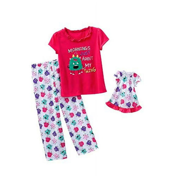 Girl's Morning Monster Pajama Set, with Doll Gown, Size 5