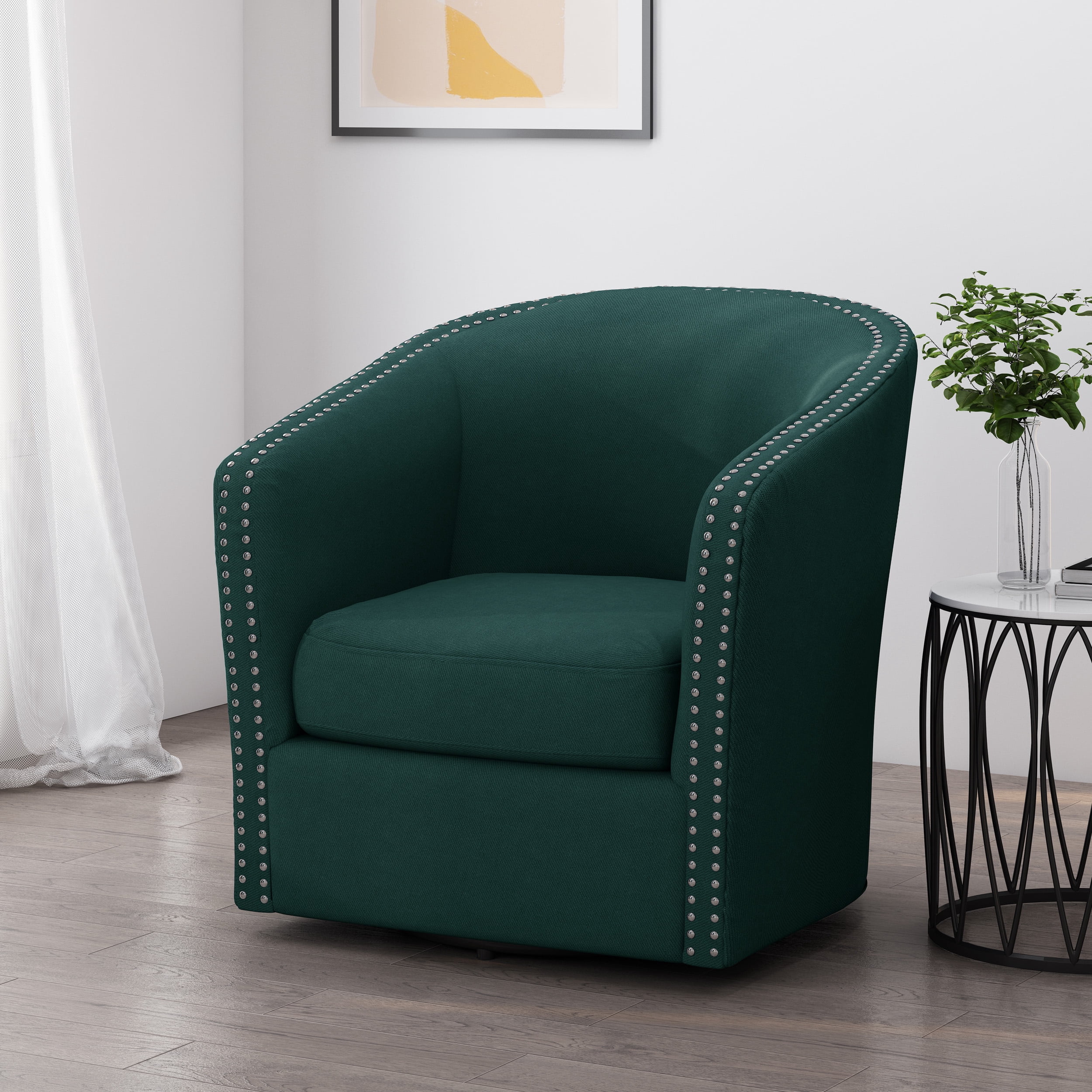 Noble House Maya Fabric Swivel Chair, Green, Black
